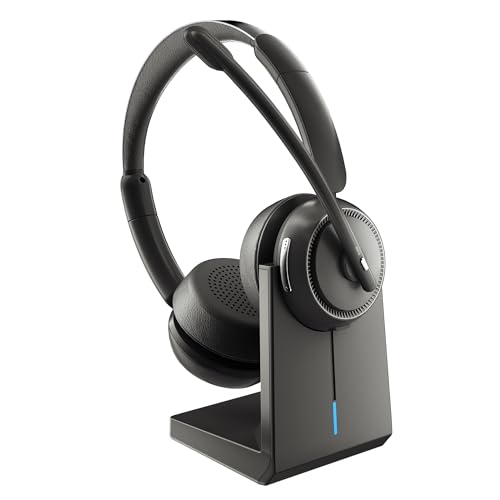 Angteela Wireless Headset with ANC & ENC, Bluetooth 5.4 Headset, Wireless Headphones with Flip-to-Mute Microphone for Work from Home/Office/PC/Cell Phones - color: Metalic Dark Gray