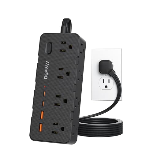 3 FT Power Strip, Extension Cord with 8 AC Outlets + 4 USB (2 USB-C), Black | Flat Plug, Compact 3FT Flat Cord Keeps Desktop Neat. 1700J Surge Protection, 1625W, Great for Home Office, Dorm, Nightstand - color: Black, size: 3 ft (3 prong plug)
