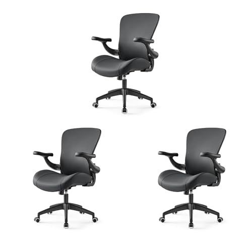 EUREKA ERGONOMIC Vera Executive Office Chair, Thick Padded PU Leather Desk Chair with Adjustable Lumbar Support and 3D Armrests, Easy-Clean for Home Office and Study Room (Pack of 3, Black) - size: Pack of 3