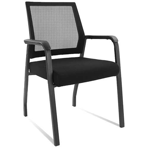 Desk Chair No Wheels, Arm Chair with Ergonomic Lumbar Support and Thickened Seats Cushion, Waiting Room Chairs for Office School Church Guest Reception, Black - color: Fixed Back, size: 1 Pack