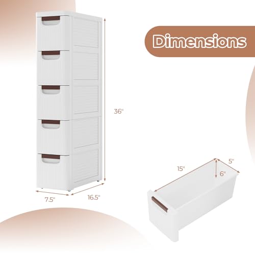 MAT EXPERT Narrow Storage Drawers, Slim Rolling Drawer Cart with Universal Wheels, Convenient Handles, Storage Organizer Utility Cart for Bedroom, Living Room, Bathroom, Kitchen (5 Drawer) - size: 5 Drawer