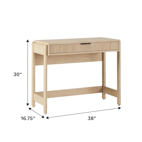 Walker Edison Transitional Office Design, Reeded Drawer Front Detail, Writing Desk with Drawer, Spacious Desktop, Complementary in Living Spaces, 38 Inch, Coastal Oak - color: Coastal Oak