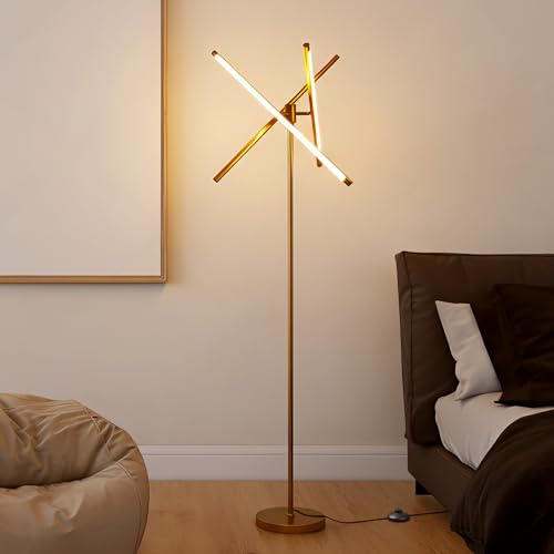 NUÜR Modern Gold Floor Lamp, Dimmable LED Standing Lamp with Remote - style: 3-Bar Linear Gold Floor Lammp