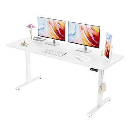67"x24" Standing Desk, Height Adjustable Sit-Stand Home Office, White | Electric Adjustable Standing Desk, Sit to Stand Computer Office Desk with Splice Board, Memory Preset, Lifts 28''-46.5" - color: White Frame-white, size: 67-inch