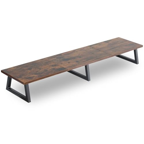 TEAMIX 42 inch Large Dual Monitor Stand Riser,TV Riser,Desk Shelf Organizer | Extra Long Computer Stand, Wood & Steel, Holds 300lbs, Keyboard/PS5/Soundbar Storage Underneath, For Home Office & Gaming - color: Brown