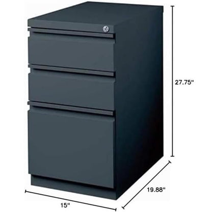 Bowery Hill 3-Drawer Metal Mobile Pedestal Filing Cabinet, 20 in Deep, Charcoal Finish, Steel Construction, Ball-Bearing Drawers, Lockable, Letter-Size Files, Modern Commercial Office Storage Solution - color: Charcoal