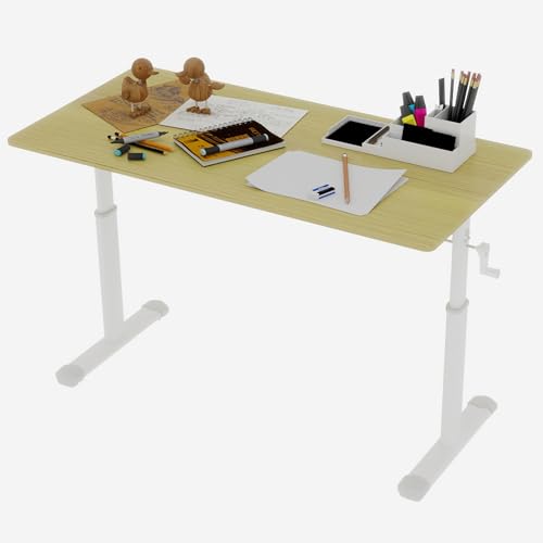 47" Height Adjustable Desk Sit Stand Study Table Kids, Wood | Ergonomic Home Office | Wooden Gaming | Compact Skinny Standing | Minimalist Raising | Bedroom - color: 47"+wood