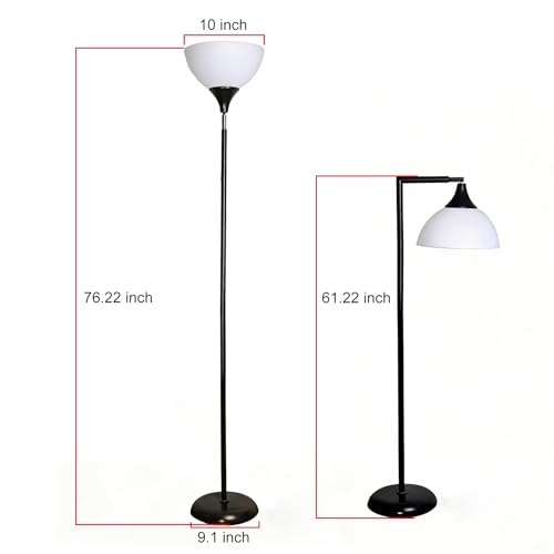 Torchiere Floor Lamp, 76" Tall Light Stand Lamp Dimmable with Remote, Black - color: Black