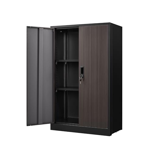 42" Metal Storage Cabinet, Locking Steel Cabinet with 2 Doors and Adjustable Shelves, Multi-Purpose Storage for Office, Home, Garage, Gym, School (Classic Black) - color: Cabinet-classic Black