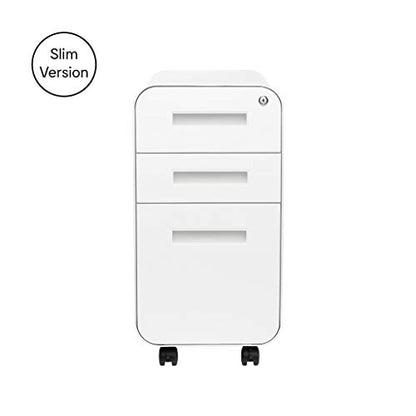 Laura Davidson Furniture Stockpile Slim 3-Drawer Mobile File Cabinet with Lock - Under Desk Metal Filing Cabinet, Legal/Letter File Folders, Wheels and Stationary Feet, Pre-Assembled, White - color: White