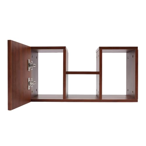 Floating Desk, 36’’H Wall Mounted Desk, Solid Wood Fold Down Laptop Desk with Foldable Tabletop, Folding Table Workstation with Storage Shelves&Door(Walnut)