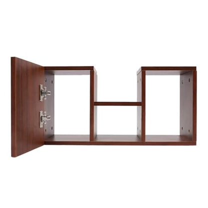 Floating Desk, 36’’H Wall Mounted Desk, Solid Wood Fold Down Laptop Desk with Foldable Tabletop, Folding Table Workstation with Storage Shelves&Door(Walnut)