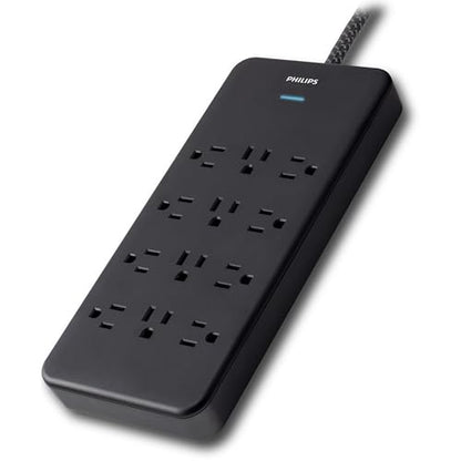 Philips 12-Outlet Surge Protector Power Strip, 6ft Braided Extension Cord, 3500 Joules, Multi Plug Outlet Extender, Adapter-Spaced, Black, SPP3813B/37 - style: 12 Outlet