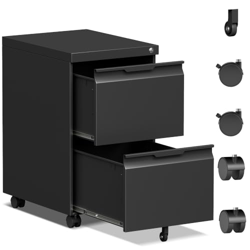 Bestoo File Cabinet,Filing Cabinet with Lock, Metal File Cabinet (Black, 2Drawer-Mobile-26.5" H) - color: Black, size: 2Drawer-Mobile-26.5"H