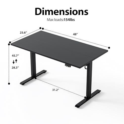 Agilestic Electric Height Adjustable Standing Desk, 48 Inch, Black - color: Black, size: 48x24 Inch