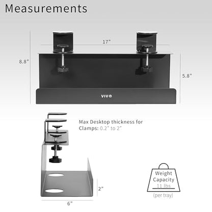VIVO No Drill Clamp-on 17 inch Power Strip Cable Management Trays, Under Standing Desk Steel Cord Organizer, Black, 2 Pack, DESK-CM6L-2B - size: 17" (Pack of 2)