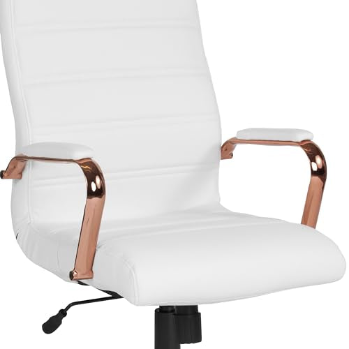 Flash Furniture LeatherSoft Executive Office Chair, White/Rose Gold | 360° Swivel, Height Adjustable, Commercial Grade - color: White Leathersoft/Rose Gold Frame