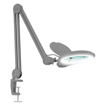 Neatfi LED Bifocal Magnifying Lamp 1,200 Lumens – 5” Glass Lens, Dual Magnification 2.25X/6X, Dimmable | Adjustable Arm with Clamp | Crafting, Jewelry & Reading (5 Diopter + 20 Diopter, Silver) - color: Silver, size: 5 Diopter + 20 Diopter