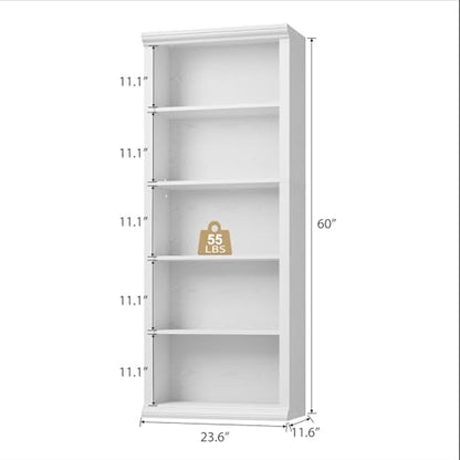 Rresyet Bookshelf and Bookcase, White, 24" Wide, 5 Tier | Tall Modern Bookcase with Storage Shelves, Sturdy Open Display Shelf - color: White