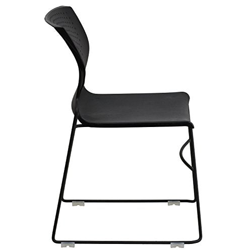 EMMA + OLIVER Home and Office Black Full Back Stack Chair with Black Frame | Powder Coated, 661 LBS. Weight Capacity - color: Black