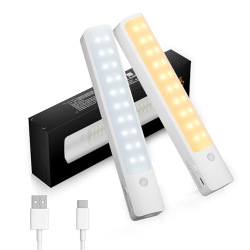 Under Cabinet Lighting,2 Pack Motion Sensor Light Indoor | 3 Color Temperatures, Rechargeable Closet Light with Charging Cable, Suitable for Kitchens, Stairs, Corners - size: 2 Pack