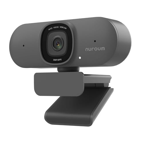 NUROUM V15AF 2K Webcam for PC, 1080P 60fps Autofocus HD Webcam with Dual Noise Cancelling Microphone, 75° FOV&Light Correction, USB Web Camera Plug&Play for Zoom/Teams,Grey - style: V15AF-Grey