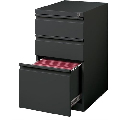 Bowery Hill 3-Drawer Metal Mobile Pedestal Filing Cabinet, 20 in Deep, Charcoal Finish, Steel Construction, Ball-Bearing Drawers, Lockable, Letter-Size Files, Modern Commercial Office Storage Solution - color: Charcoal
