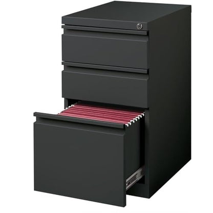 Bowery Hill 3-Drawer Metal Mobile Pedestal Filing Cabinet, 20 in Deep, Charcoal Finish, Steel Construction, Ball-Bearing Drawers, Lockable, Letter-Size Files, Modern Commercial Office Storage Solution - color: Charcoal