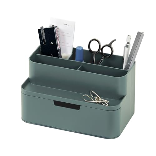 BLUE GINKGO Compact Desk Organizer, Green, Made in Korea | 5 Compartments. Half Drawer. Space-Saving. - color: GREEN, size: Compact