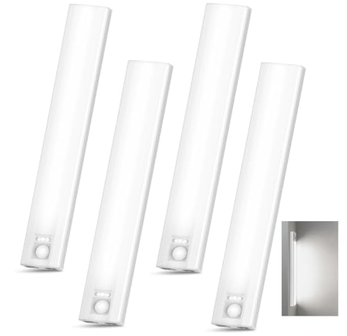 4-Pack 10 Inch Wireless Under Cabinet Lighting, 6500K Motion Sensor Light - color: White | Daylight