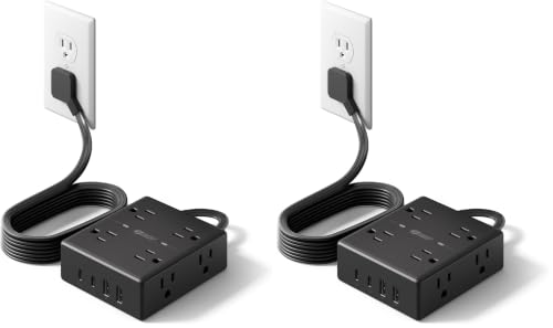 SUPERDANNY Extension Cord,Flat Plug Surge Protector Power Strip,6Ft (Pack of 2) - color: Black, size: 6FT-15W Standard Charge (Pack of 2)