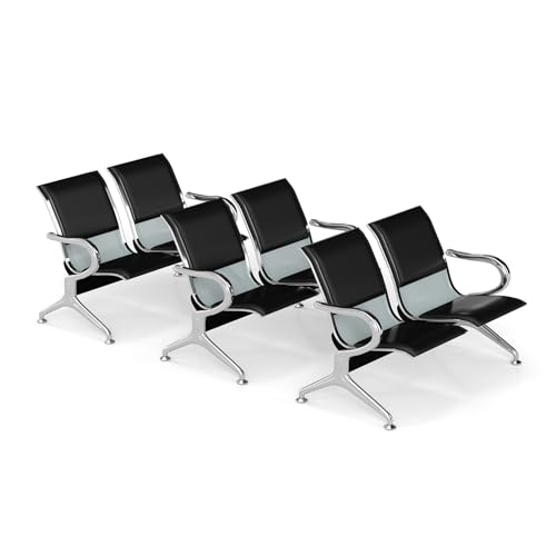 Kinfant Waiting Room Chairs Set- 2-Seat PU Leather Office Chair Guest Reception Waiting Room Bench Furniture for Airport, Hospital, Bank, Salon, Barbershop(Black, Set of 3) - size: 6 Seat