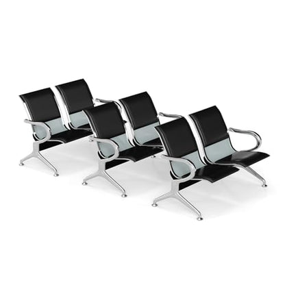 Kinfant Waiting Room Chairs Set- 2-Seat PU Leather Office Chair Guest Reception Waiting Room Bench Furniture for Airport, Hospital, Bank, Salon, Barbershop(Black, Set of 3) - size: 6 Seat