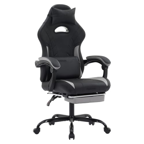 Gaming Chair with Footrest and Massage Lumbar Support, Ergonomic Computer Gamer Chair, Office Video Game Chairs with Adjustable Height and Backrest (BlackGrey) - color: Black Grey