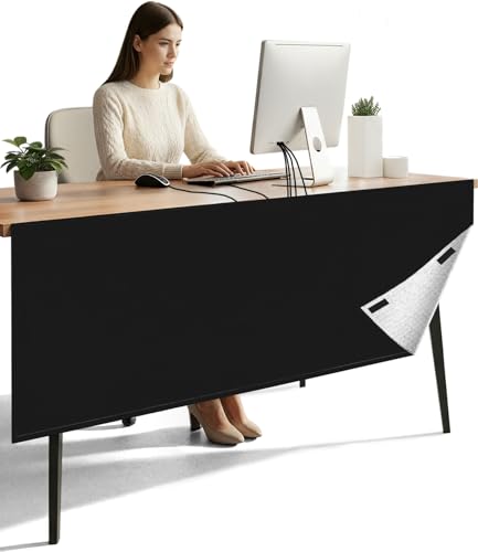 Under Desk Privacy Panel with Table Cable Management, 48in | Self-Adhesive Design with Cable Storage, Silver Plated Inner Side - size: Medium