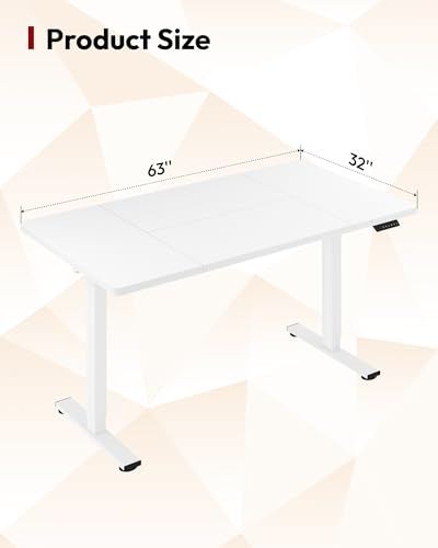 SANODESK 63''x32'' Large Electric Computer Height Adjustable Standing Desk - color: White Frame+white Top, size: 63x32"