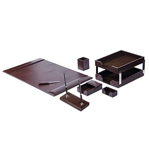 Dark Brown Bonded Leather 9-Piece Desk Set - color: Dark Brown, style: 3 Piece