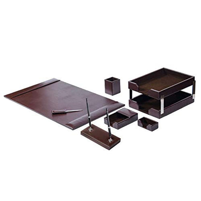 Dark Brown Bonded Leather 9-Piece Desk Set - color: Dark Brown, style: 3 Piece