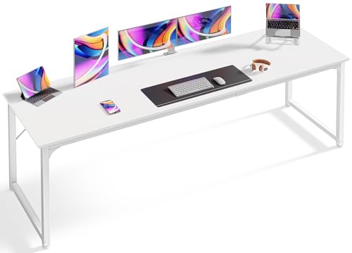 Huuger Computer Desk, 80 Inch Office Desk, Gaming Desk with Storage, Writing Desk Work Desk for Home Office, Study, Long Simple Desk, Large Legroom, Metal Frame, White - color: White, size: 80inch