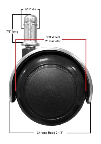 #66C5-2" Chrome Standard Replacement Office Chair Casters - Soft Wheels for Hard Floors - Set of 5 - Standard Size Stem 7/16 Inch Dia x 7/8 Inch Long.