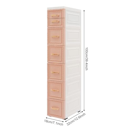 6-Drawer Narrow Storage Cabinet, Slim Rolling Cart, Mobile Plastic Cart Container with Pull Handles, Built-in Wheels, for Living Room, Kitchen, Bathroom, Office, 12.6 * 7.1 * 39.4in, Orange
