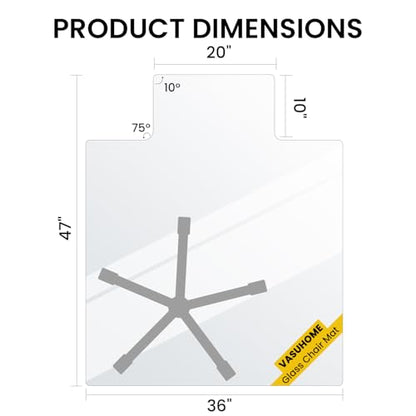 VASUHOME Premium Tempered Glass Floor Mat with Lip - 36" x 47" Large Office Floor Mat for Carpet or Hardwood Floors, 1/5" Thick with 12 Anti-Slip Pads - size: 36" x 47" w/ Lip