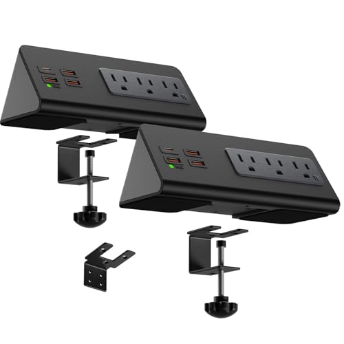 Power Charge Station Edge clamp Mount 15A 1875W with USB-C portsTabletop Surge Protector Desk Clamp Power Sockets with 3 AC Outlets and 4 Fast Charging USB Ports PD 30W Fast Charging