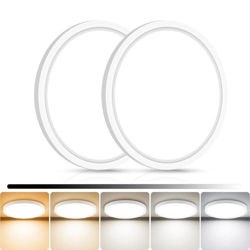 libtit 2Pack 7inch LED Flush Mount Ceiling Light, Dimmable & 5Color Temperatures (3000K-6500K), 15W Round Slim White Light Fixture for Closet Hallway Kitchen Bathroom Laundry - color: White, size: 7inch-2pack