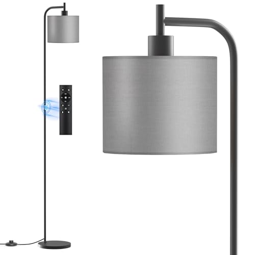 Floor Lamp for Living Room, Tall Standing Lamp with Linen Shade | Dimmable with Remote Control, 3 Color Temperatures, 9W LED Bulb Included, Ideal for Bedroom, Office and Reading Corner - color: Gray