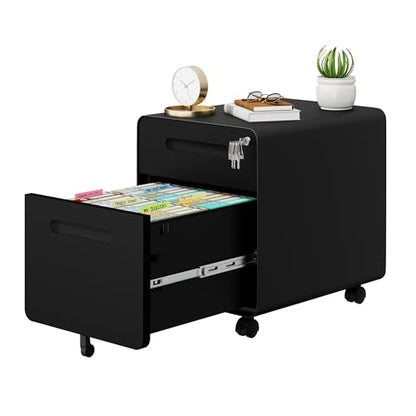 2 Drawer Mobile Low Profile File Cabinet with Lock and 4 Keys | Metal Filing Cabinet for Home Office, Under Desk, Pre-Assembly, File Drawer, Letter/Legal/A4 Hanging File Folders - color: Black, size: 19.1"H*15.7"W-2 Drawers