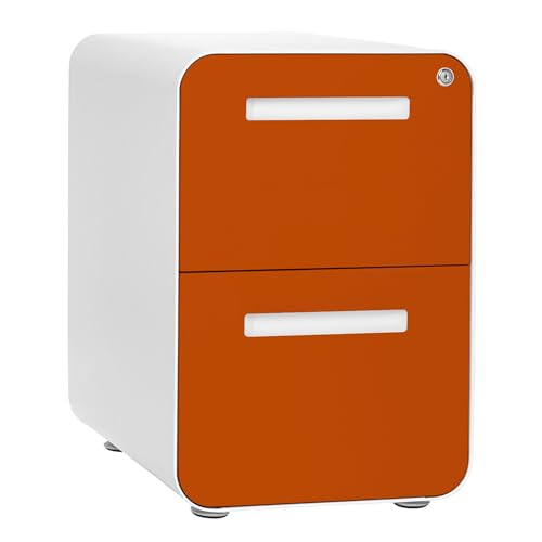 Laura Davidson Furniture Stockpile 2 Drawer Mobile File Cabinet with Lock - Under Desk Metal Filing Cabinet, Legal/Letter File Folders, Wheels and Stationary Feet, Pre-Assembled, White/Orange - color: White/Orange