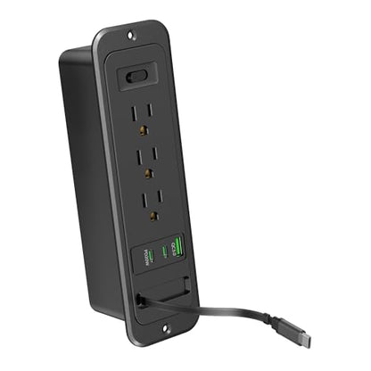 Recessed Power Strip with Retractable USB C Cable,2 PD 20W USB C,Flush Mount Countertop Drawer Outlet, Furniture Hidden Outlet for Side Table,End Table,3 Outlets (Black, 6FT-20W USB) - color: Black, size: 6FT-20W USB