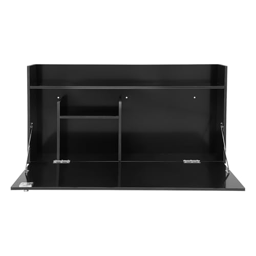 Wall Mounted Desk, Modern Floating Computer Desks with Keyboard Tray, Lockable Fold Down Wall Desk Space Saving Table Workstation for Bedroom Study Room Small Space(White)