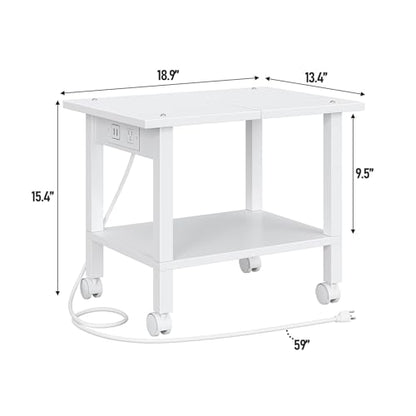 TUTOTAK Printer Stand, 2 Tier Rolling Printer Cart with Charging Station - color: White, size: 2 tier(18.9 x 13.4 x 15.4inchs)
